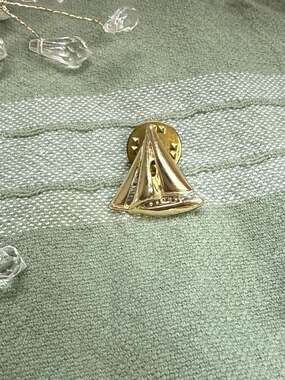 Vintage Sailboat Lapel Pin, Gold Tone, Nautical Style Accessory